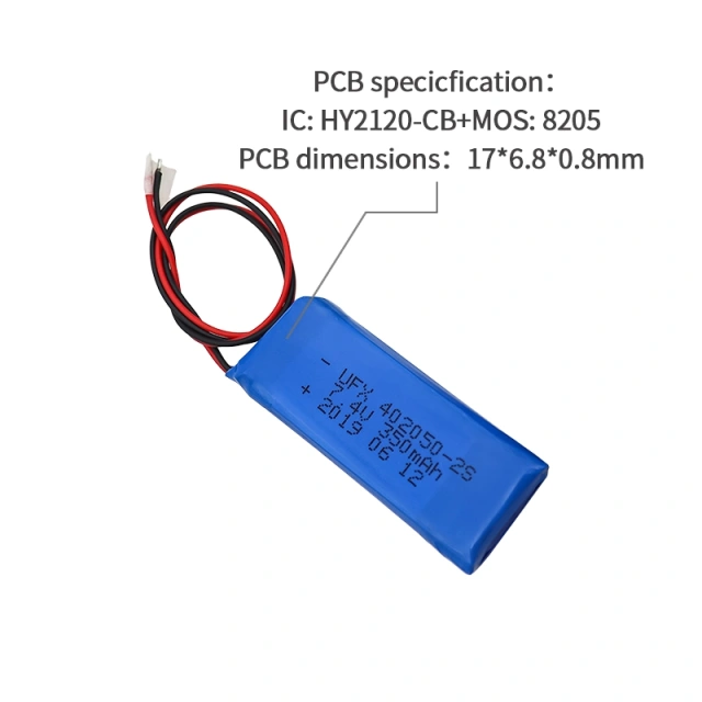 리튬 배터리 팩 공급업체 스마트 기타 전원 배터리 UFX 402050-2S 350mAh 7.4V