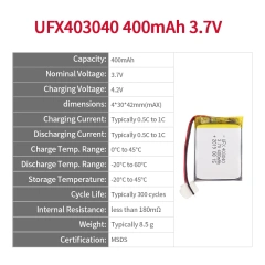 중국 배터리 제조업체 UFX 403040 400mAh 3.7V