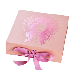 Wholesale Custom Pink Luxury Folding Box Ribbon Magnetic Gift Collapsible Paper Box For Clothing Packaging