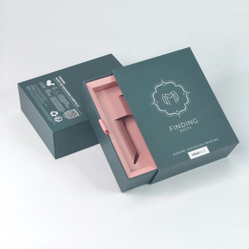 Custom Logo Luxury Dark Green Cardboard Drawer Printing boxes Perfume Empty Box With Ribbon Gift Box Packaging