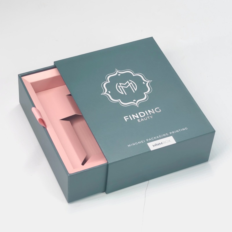 Custom Logo Luxury Dark Green Cardboard Drawer Printing boxes Perfume Empty Box With Ribbon Gift Box Packaging