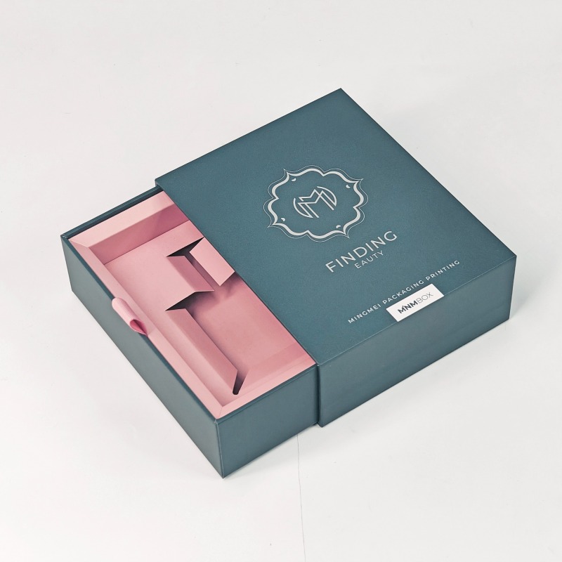 Custom Logo Luxury Dark Green Cardboard Drawer Printing boxes Perfume Empty Box With Ribbon Gift Box Packaging