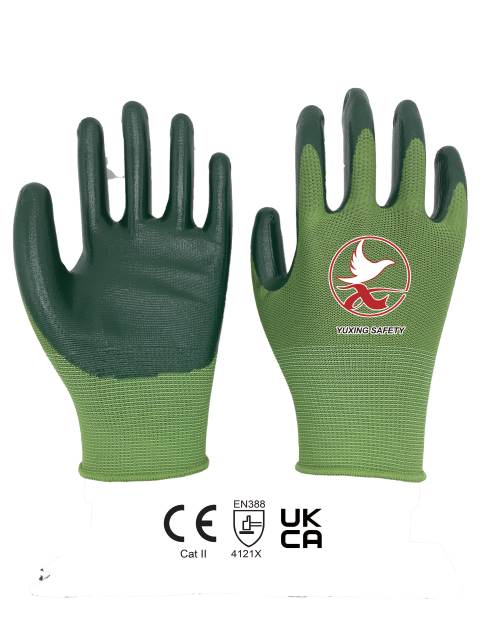 13 gauge polyester with nitrile smooth palm coating gloves