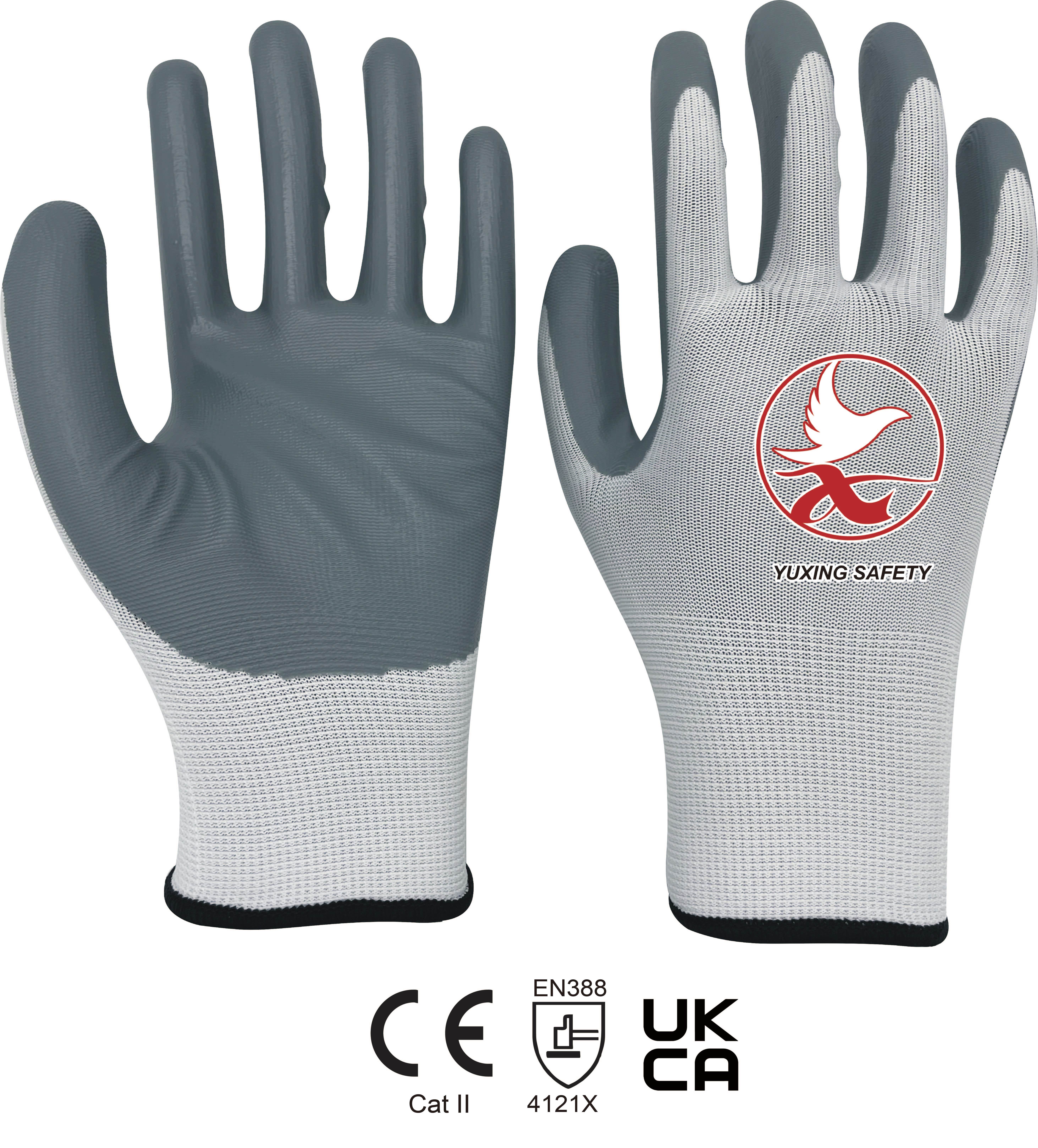 13 gauge polyester with nitrile smooth palm coating gloves