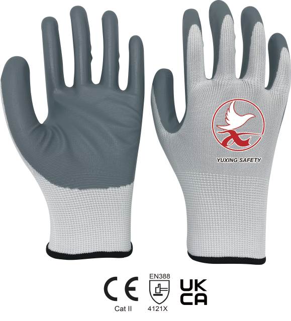 13 gauge polyester with nitrile smooth palm coating gloves