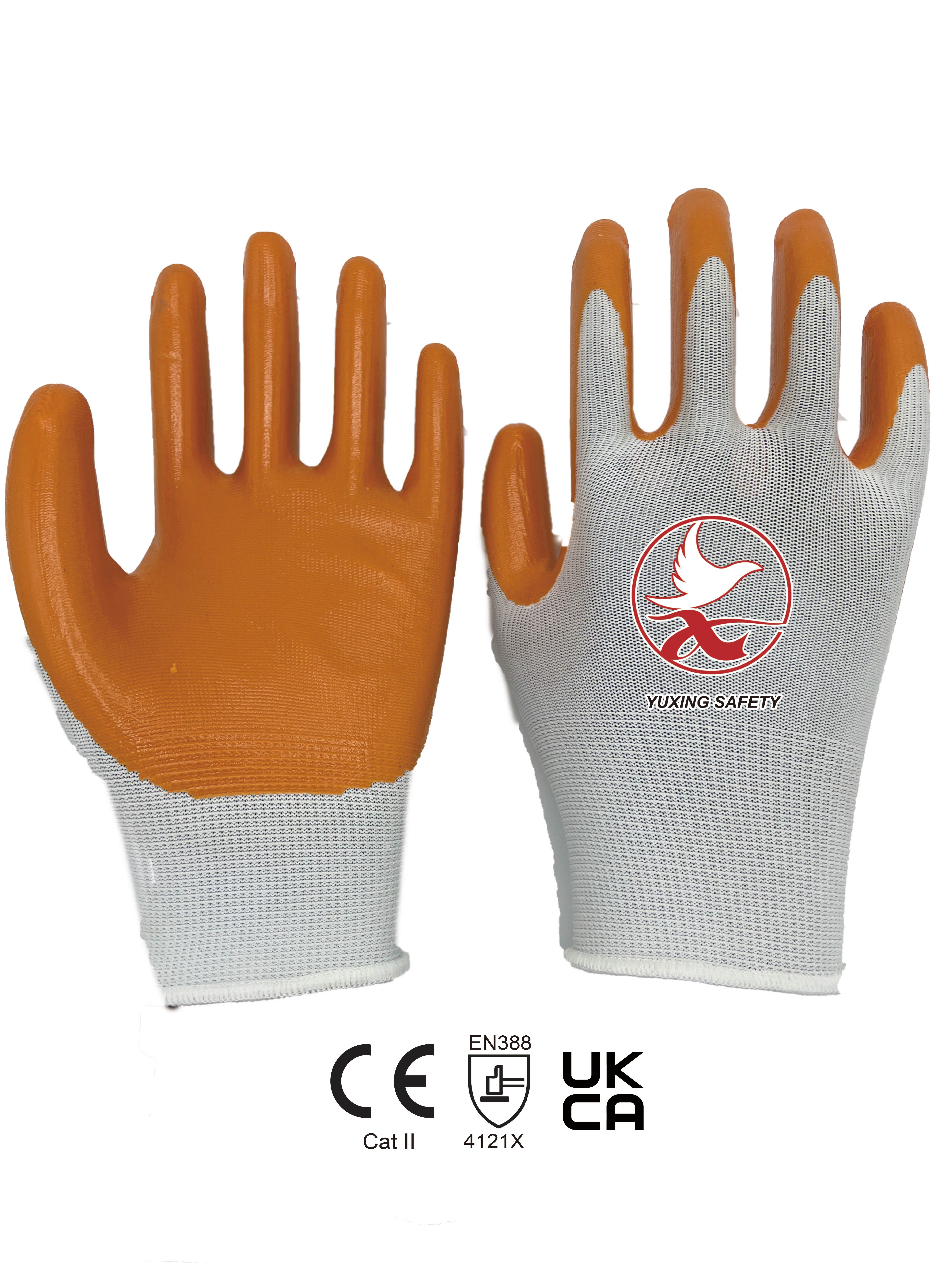 13 gauge polyester with nitrile smooth palm coating gloves