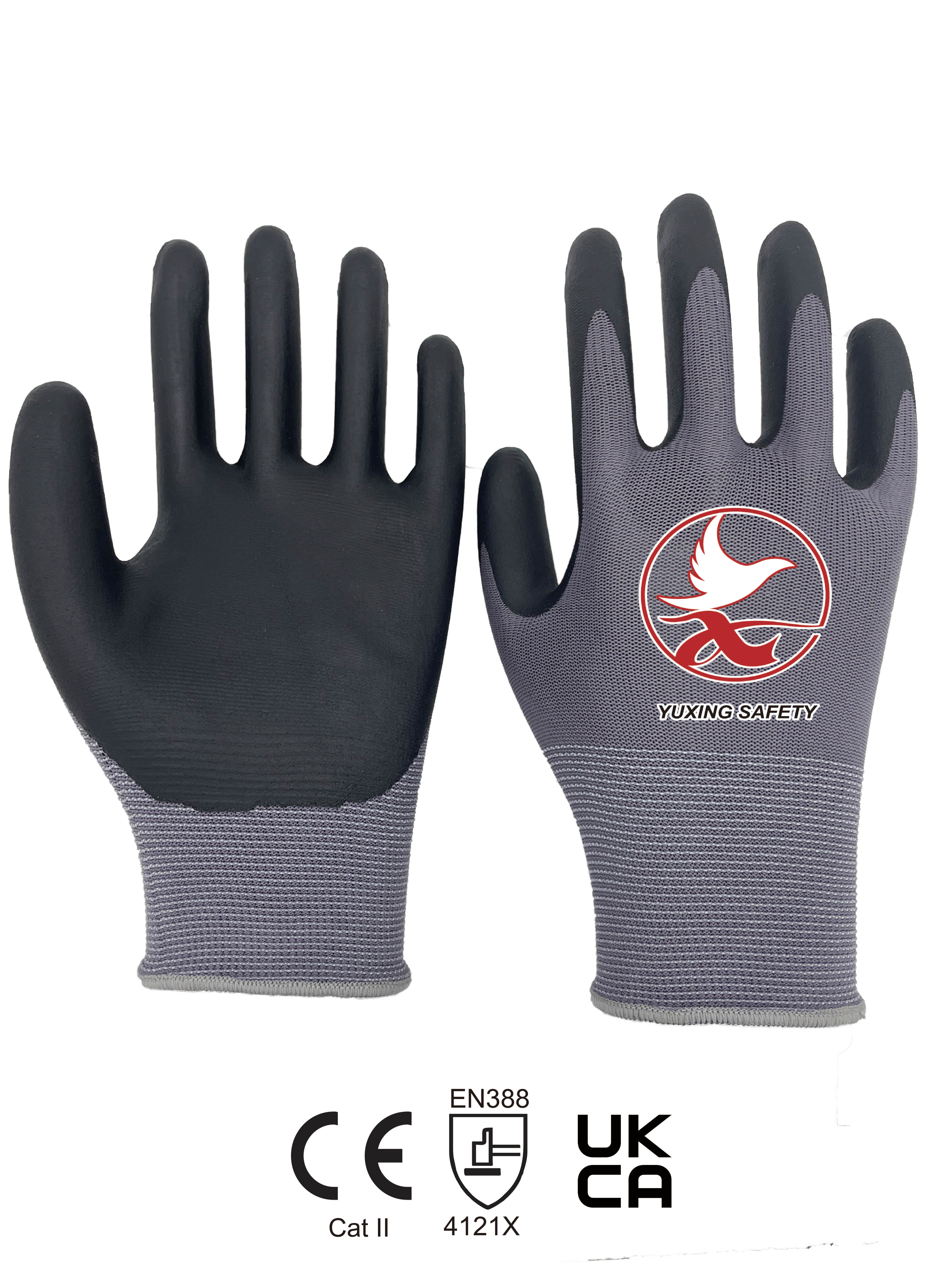 13 gauge polyester with nitrile FOAM palm coating gloves