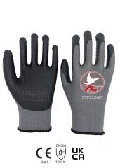 13 gauge polyester with nitrile FOAM palm coating gloves+ NITRILE DOTS