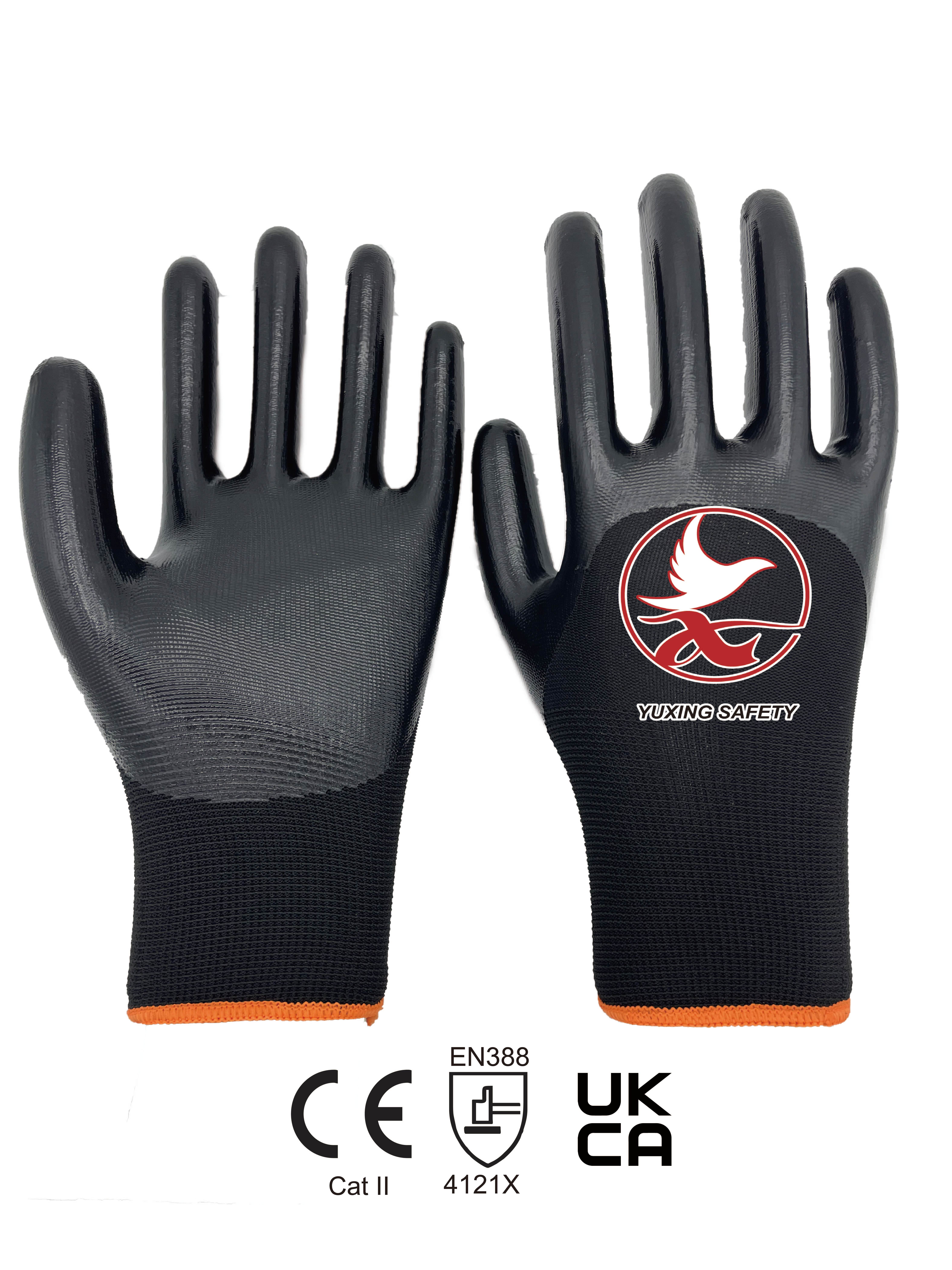 13 gauge polyester with nitrile smooth 3/4 coating gloves
