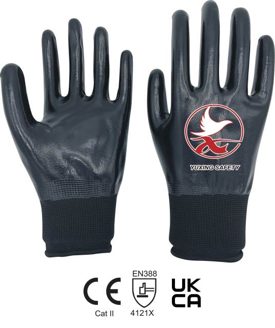 13 gauge polyester with nitrile smooth FULLY coating gloves