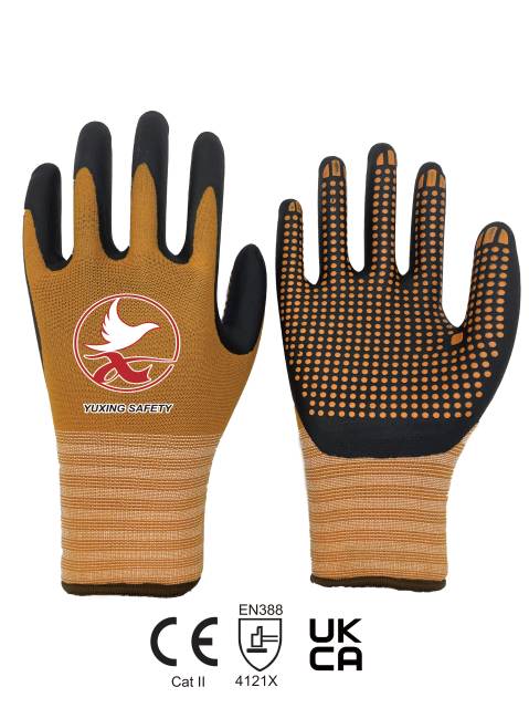 15 gauge nylon+ spandex liner with nitrile foam+ Nitrile dots
