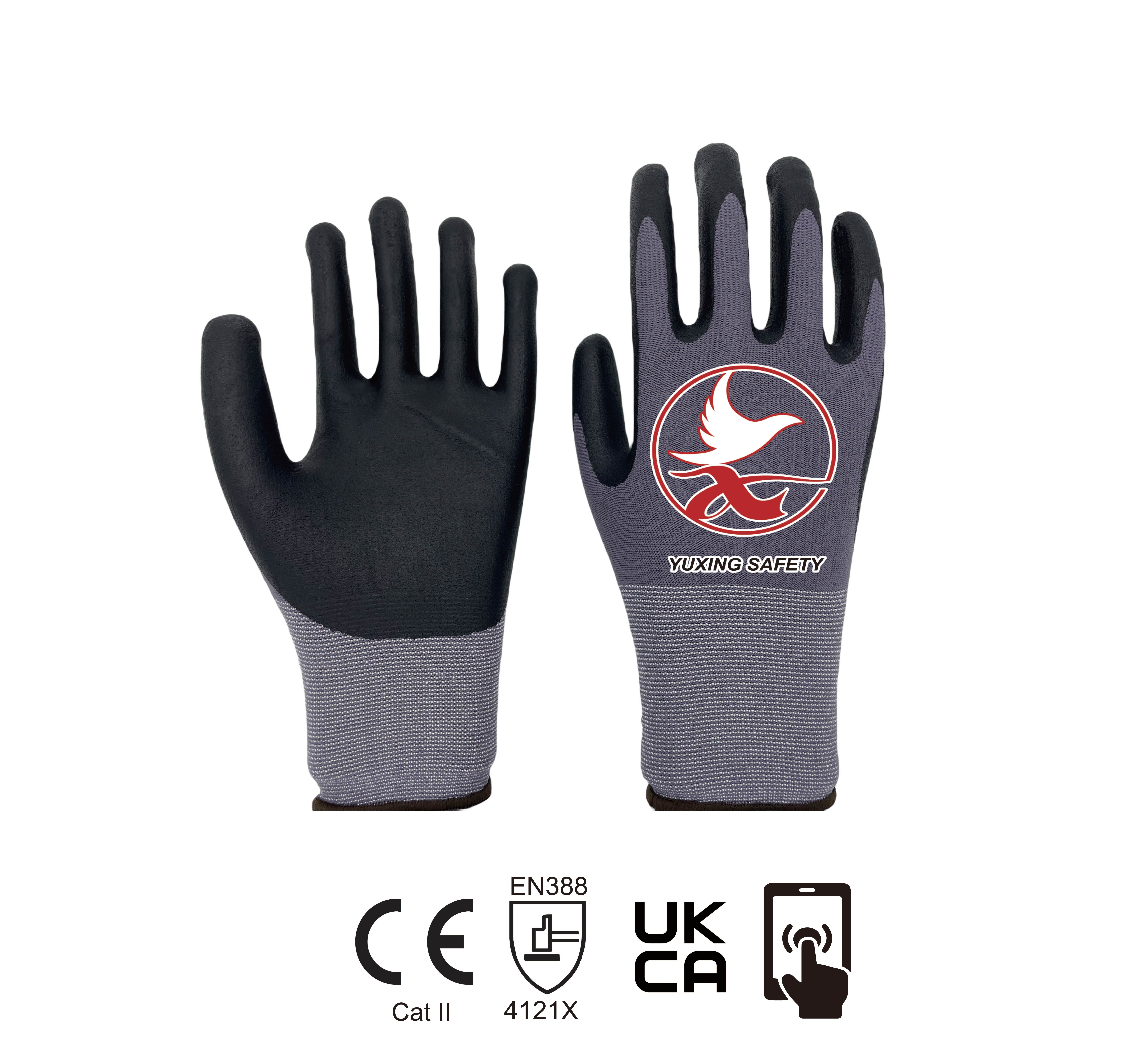 15 gauge nylon+ spandex liner with nitrile foam palm coating+TOUCH SCREEN