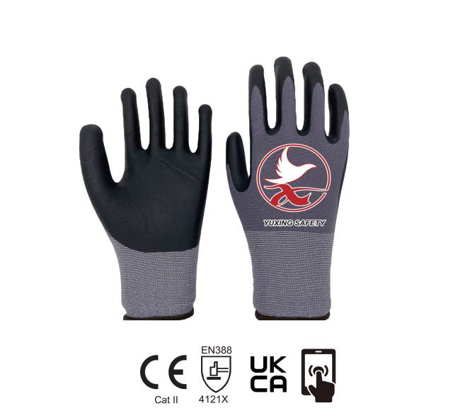15 gauge nylon+ spandex liner with nitrile foam palm coating+TOUCH SCREEN