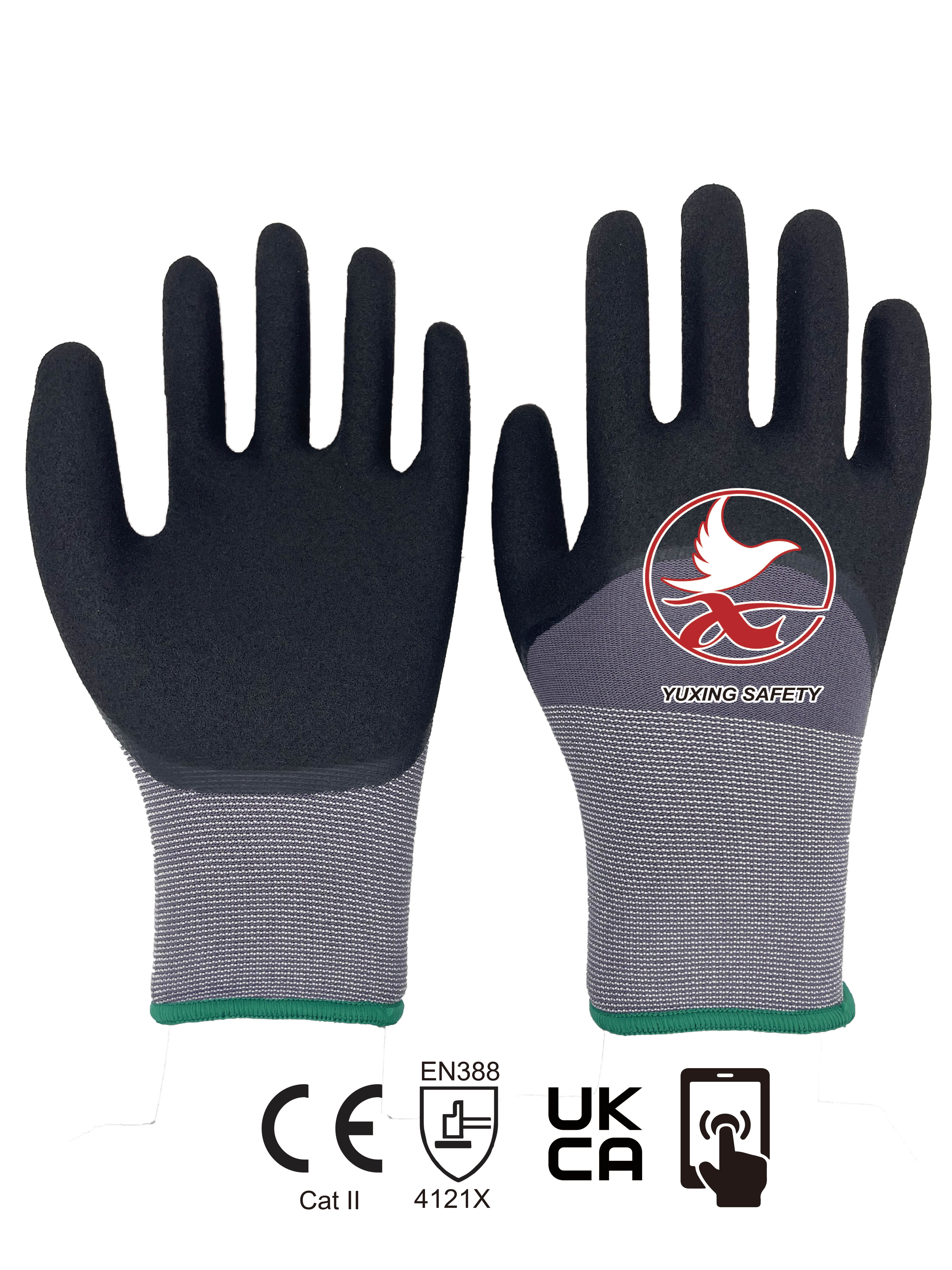 15 gauge nylon+ spandex liner with nitrile sandy 3/4 coating+TOUCH SCREEN