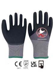 15 gauge nylon+ spandex liner with nitrile sandy 3/4 coating+TOUCH SCREEN