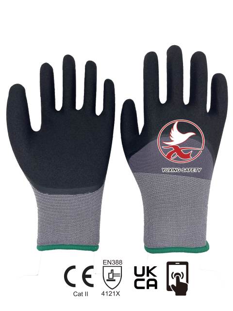 15 gauge nylon+ spandex liner with nitrile sandy 3/4 coating+TOUCH SCREEN