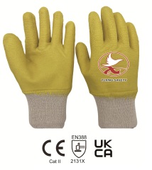 Cotton jersey liner with LATEX crinkle FULLY coating, knit wrist