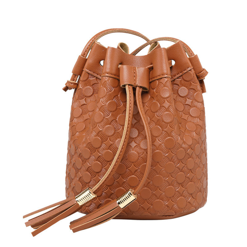 Women's Foreign Trade bags embossed double tassel bucket bag Amazon wholesale Korean new product crossbody shoulder coin purse
