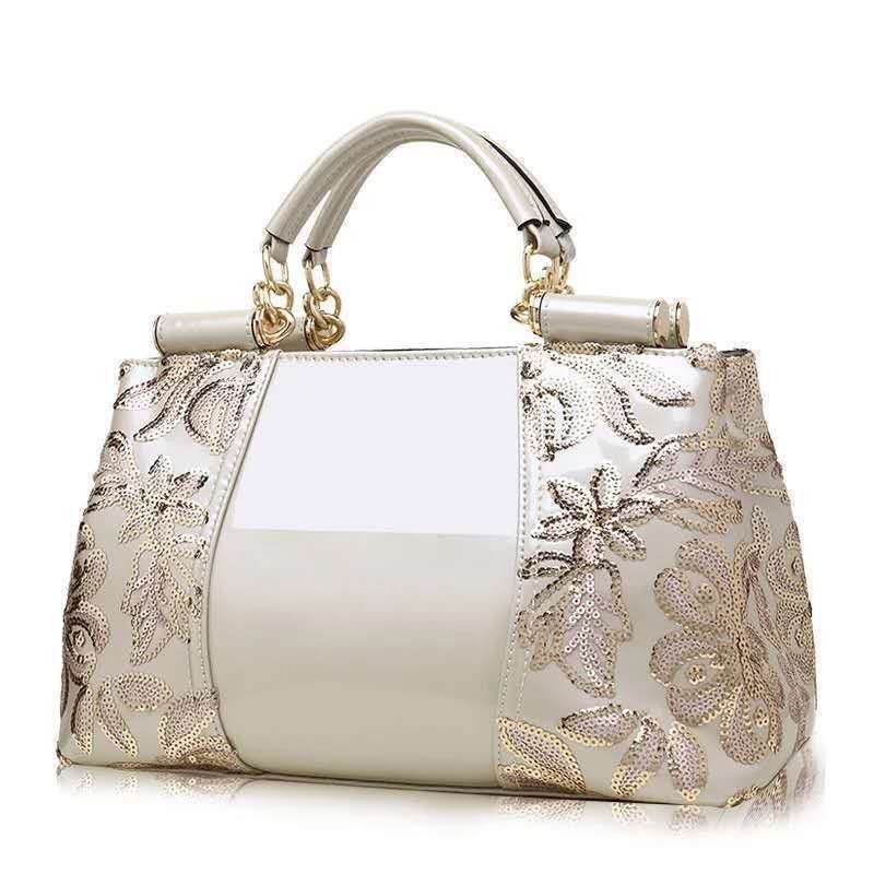 [Bags] patent leather handbag women's bag new women's chic bag European and American big bag shoulder messenger bag