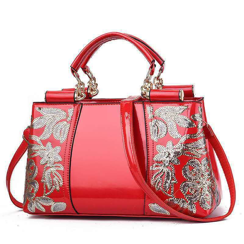 [Bags] patent leather handbag women's bag new women's chic bag European and American big bag shoulder messenger bag