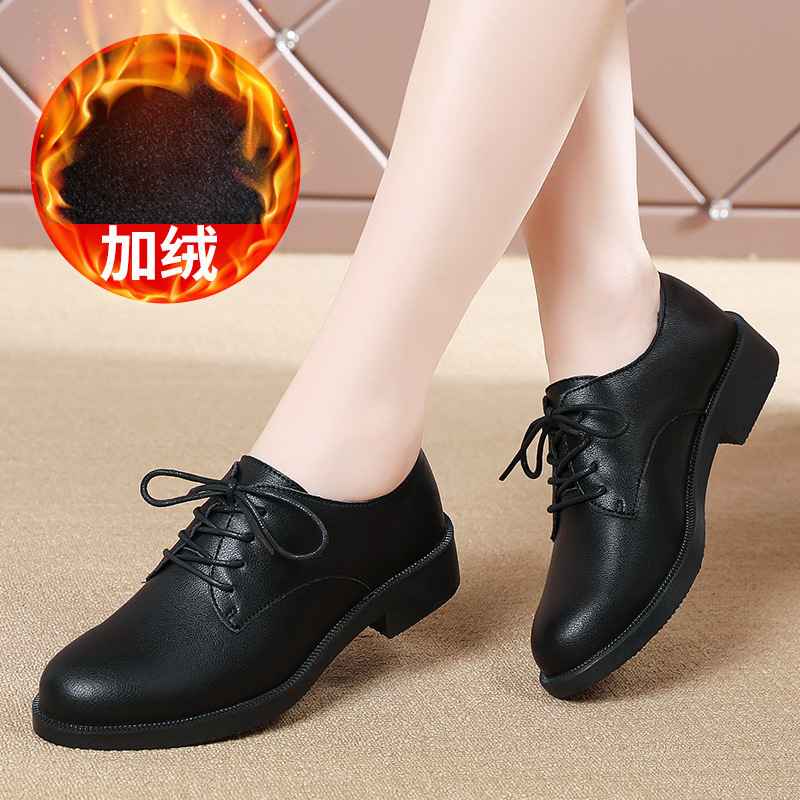 Foreign trade British style autumn and winter fashion all-matching leather shoes fleece-lined leather shoes warm fluff casual women's shoes