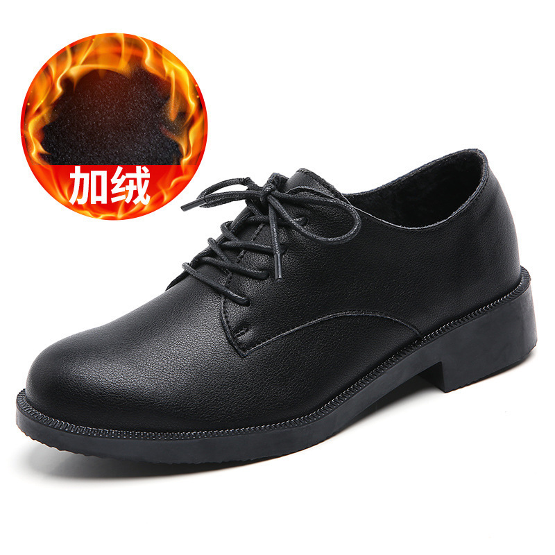 Foreign trade British style autumn and winter fashion all-matching leather shoes fleece-lined leather shoes warm fluff casual women's shoes