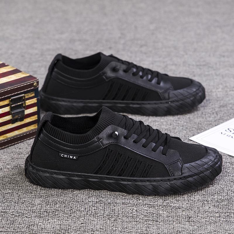 Factory wholesale autumn men's shoes fly woven mesh driving shoes lace-up running middle-aged dad shoes black shoes cross-border
