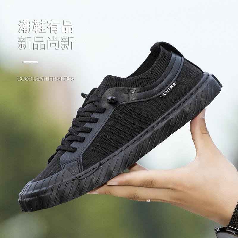 Factory wholesale autumn men's shoes fly woven mesh driving shoes lace-up running middle-aged dad shoes black shoes cross-border