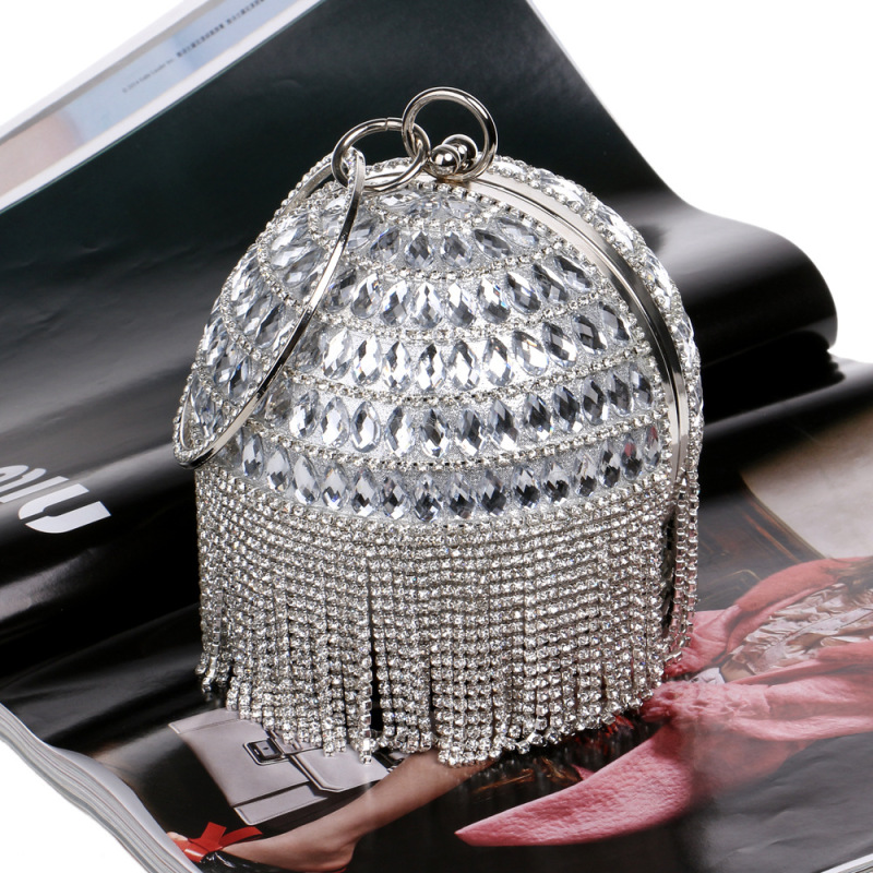 Cross-border hot tassel dinner bag women's fashion elegant handbag round versatile banquet evening bag
