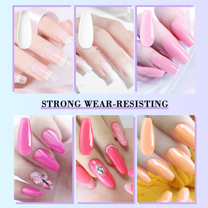 Natural Colors Hard Gel Nail Extensions Designs