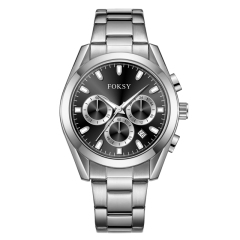 New Private Label Fashion Alloy Case Leather Strap Men Wrist Custom Logo Quartz Chronograph Watch for Men