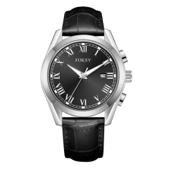 High Quality Fashion OEM Alloy Case Leather Strap Waterproof Men Wrist Custom Logo Quartz Chronograph Luxury Watch for Men