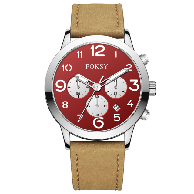 ODM Fashion Custom Alloy Case Leather Strap Men Wristwatch Hand Quartz Watch Chronograph Manufacturer With Calendar