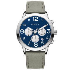 ODM Fashion Custom Alloy Case Leather Strap Men Wristwatch Hand Quartz Watch Chronograph Manufacturer With Calendar