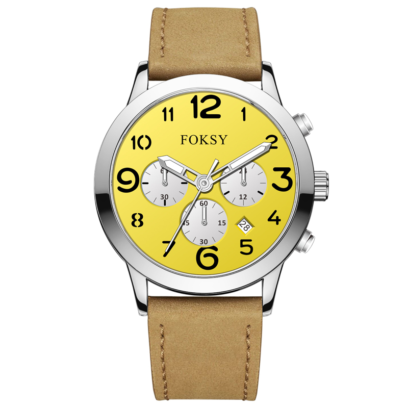 ODM Fashion Custom Alloy Case Leather Strap Men Wristwatch Hand Quartz Watch Chronograph Manufacturer With Calendar