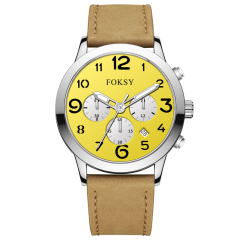 ODM Fashion Custom Alloy Case Leather Strap Men Wristwatch Hand Quartz Watch Chronograph Manufacturer With Calendar
