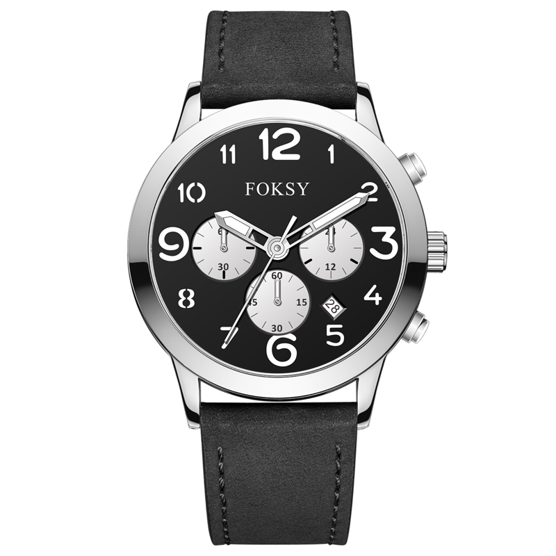ODM Fashion Custom Alloy Case Leather Strap Men Wristwatch Hand Quartz Watch Chronograph Manufacturer With Calendar