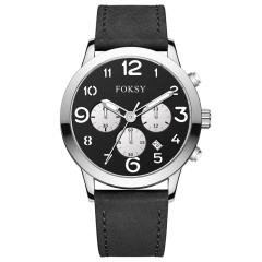 ODM Fashion Custom Alloy Case Leather Strap Men Wristwatch Hand Quartz Watch Chronograph Manufacturer With Calendar