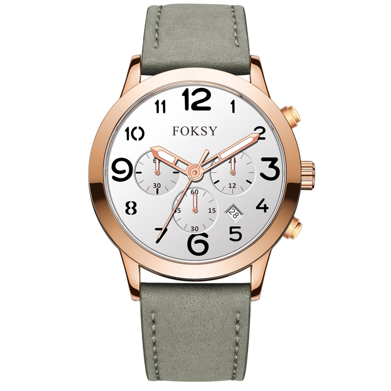 ODM Fashion Custom Alloy Case Leather Strap Men Wristwatch Hand Quartz Watch Chronograph Manufacturer With Calendar