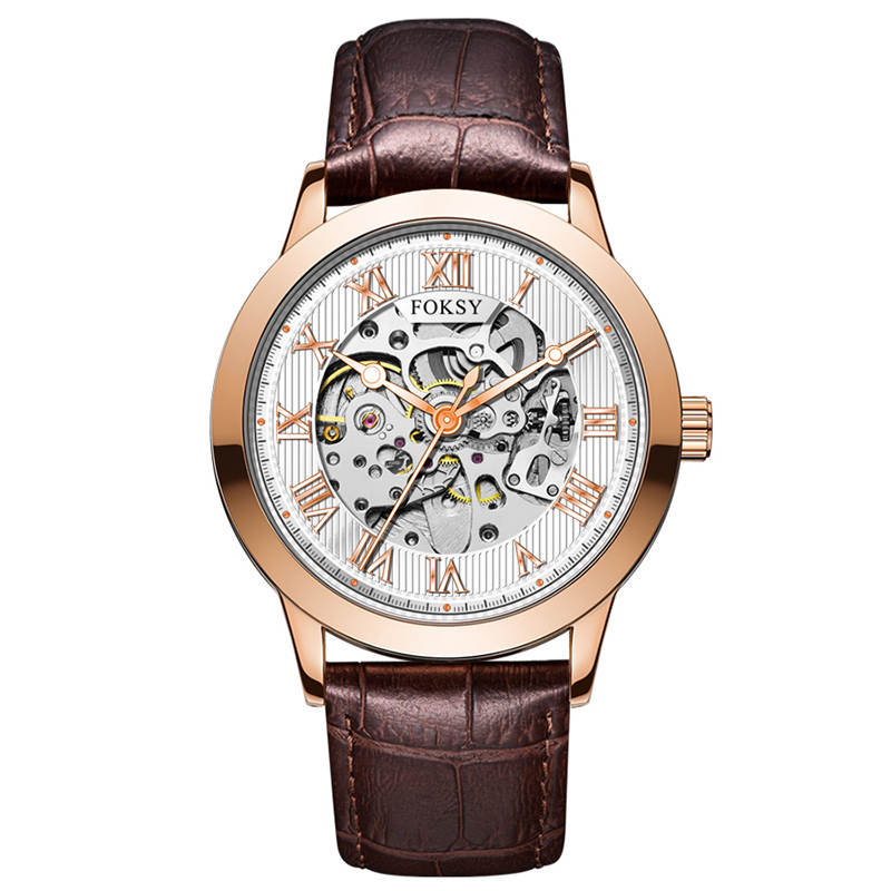 Private Label High Quality Vintage Custom Wholesale Mechanical Wristwatch Men Wrist Luxury Custom Hand OEM Alloy Case Leather Strap ODM Automatic Skeleton Watch