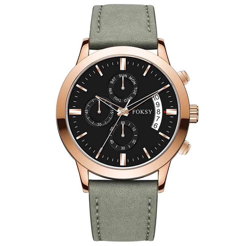 Private Label Minimalist Chronograph Wrist Sub-dials Wristwatch Luxury Mesh Strap Custom Logo Fashion Leather Strap Men Wristwatch Hand Quartz Watch Chronograph Manufacturer for Men