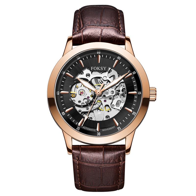 Private Label High Quality Vintage Custom Wholesale Mechanical Wristwatch Men Wrist Luxury Custom Hand OEM Alloy Case Leather Strap ODM Automatic Skeleton Watch