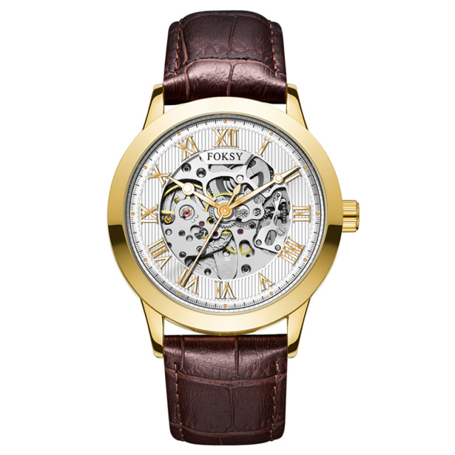 Private Label High Quality Vintage Custom Wholesale Mechanical Wristwatch Men Wrist Luxury Custom Hand OEM Alloy Case Leather Strap ODM Automatic Skeleton Watch