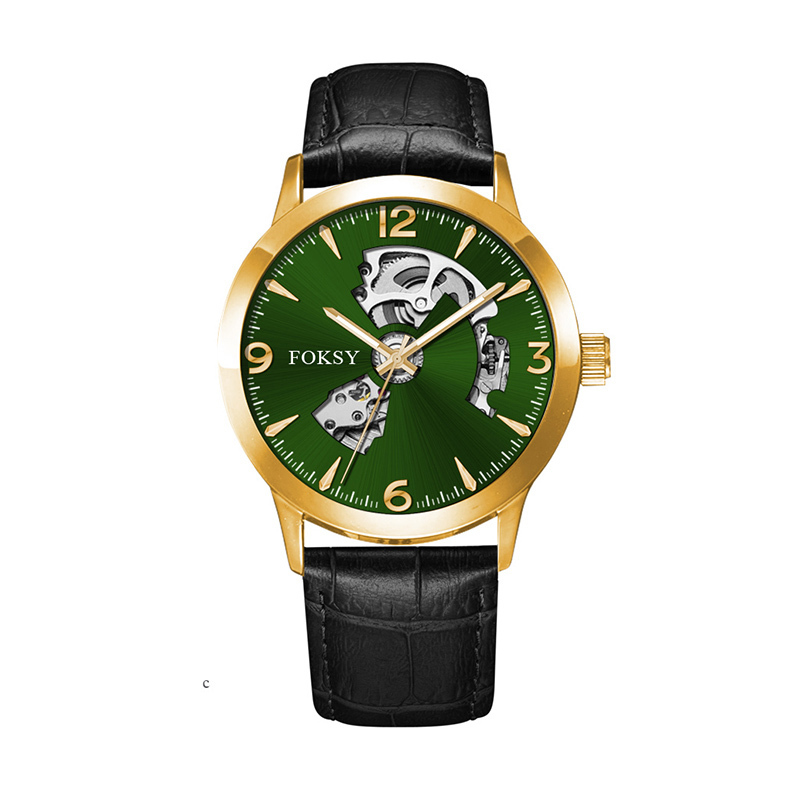 Mechanical Wristwatch Men Wrist Luxury Custom Hand OEM Alloy Case Leather Strap ODM Automatic Skeleton Watch