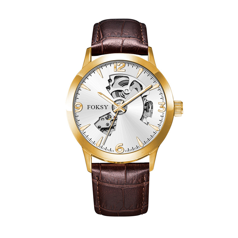 Mechanical Wristwatch Men Wrist Luxury Custom Hand OEM Alloy Case Leather Strap ODM Automatic Skeleton Watch
