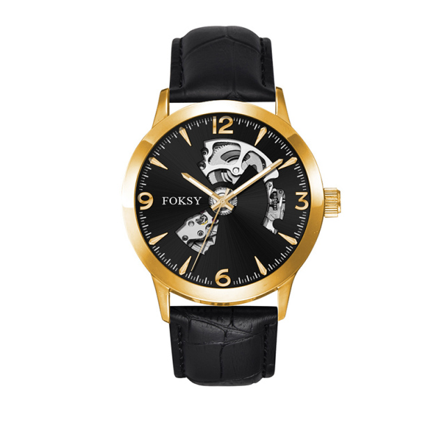 Mechanical Wristwatch Men Wrist Luxury Custom Hand OEM Alloy Case Leather Strap ODM Automatic Skeleton Watch