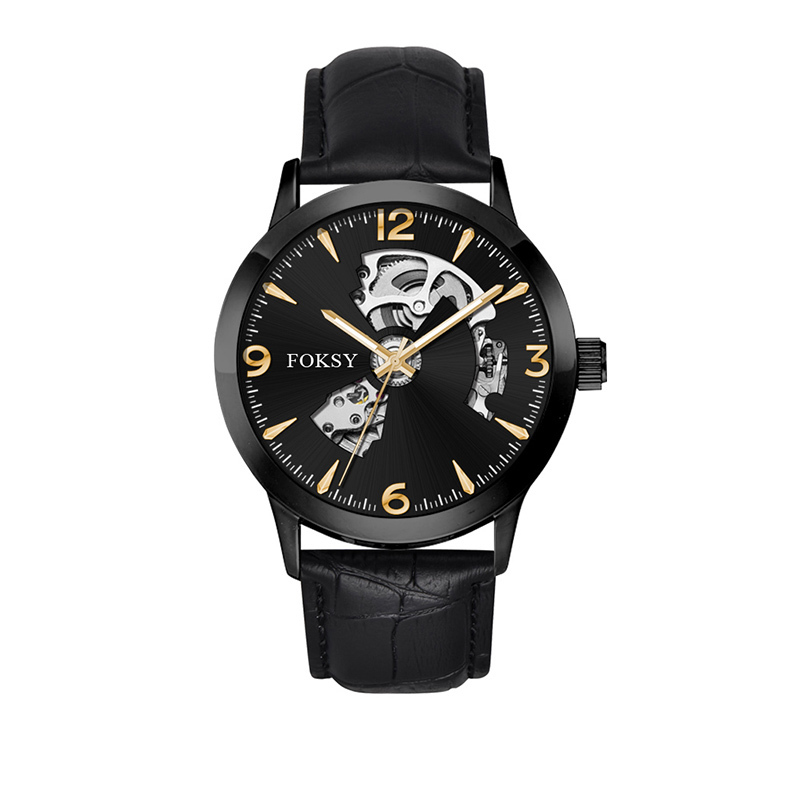 Mechanical Wristwatch Men Wrist Luxury Custom Hand OEM Alloy Case Leather Strap ODM Automatic Skeleton Watch