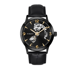 Mechanical Wristwatch Men Wrist Luxury Custom Hand OEM Alloy Case Leather Strap ODM Automatic Skeleton Watch