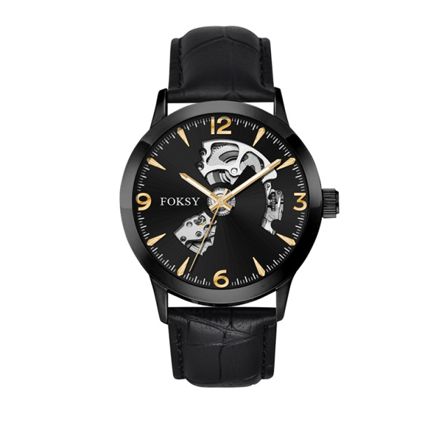 Mechanical Wristwatch Men Wrist Luxury Custom Hand OEM Alloy Case Leather Strap ODM Automatic Skeleton Watch