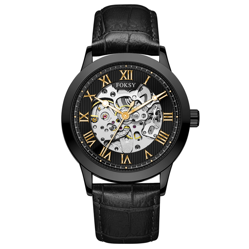Private Label High Quality Vintage Custom Wholesale Mechanical Wristwatch Men Wrist Luxury Custom Hand OEM Alloy Case Leather Strap ODM Automatic Skeleton Watch
